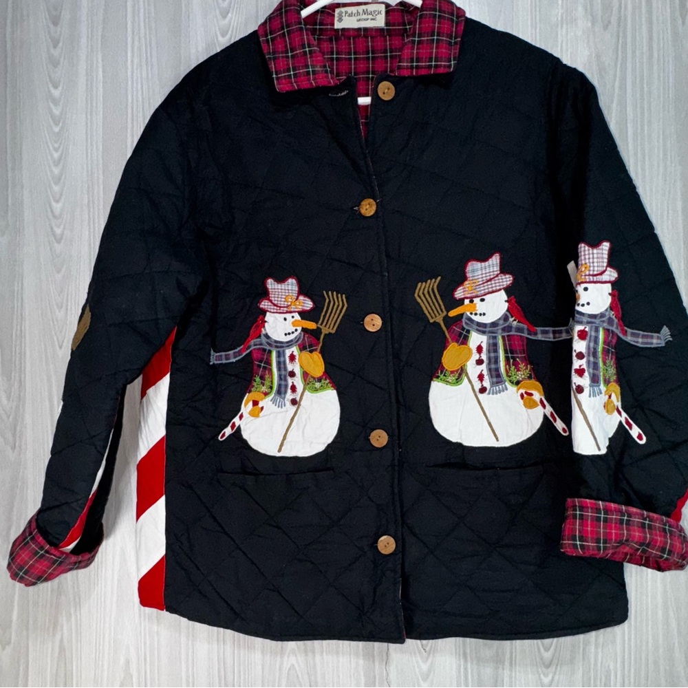 VTG Patch Magic Snowman Jacket  Applique Quilted Patchwork Coat Winter Christmas